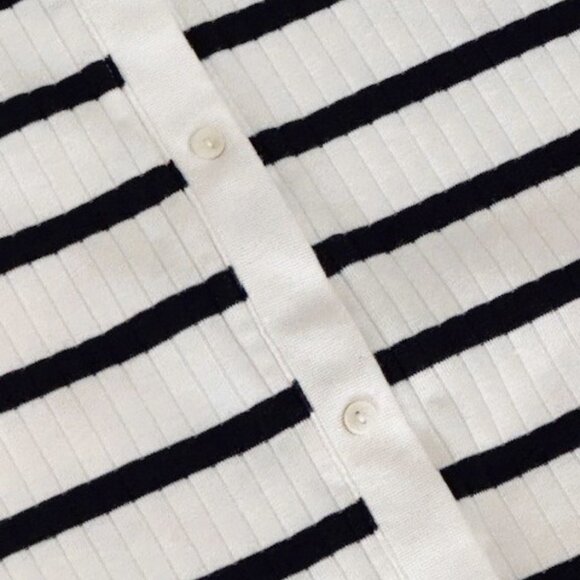 Aerie Ribbed Navy & White Striped Button Front Midi Dress Camisole Straps Size L - Picture 6 of 13